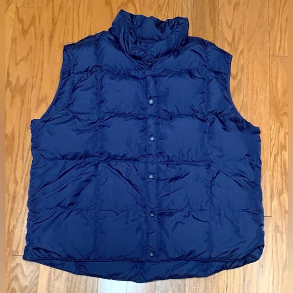 Men’s XL Navy Blue Lands’ End Down Filled Quilted Puffer Vest Snap Closure - Picture 4 of 8